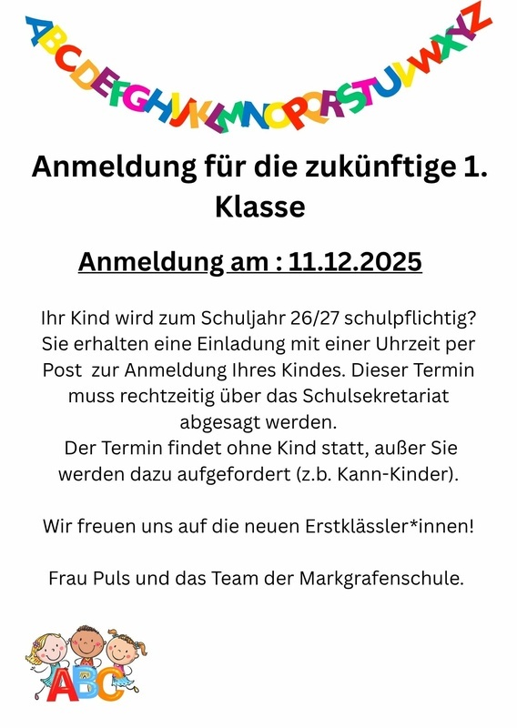 Anmeldung der neuen Erstklssler*innen